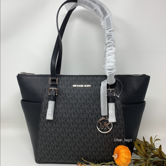  Michael Kors Charlotte Large Top Zip Tote (Navy/Silver  Hardware) : Clothing, Shoes & Jewelry